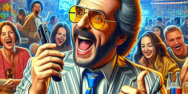 A lively café scene featuring Yan Shouyi engaging in humorous banter with friends, capturing the essence of Chinese comedy cinema.