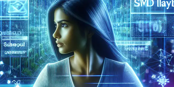 A content creator at a high-tech workstation in a futuristic digital landscape focused on video SEO and tag optimization.