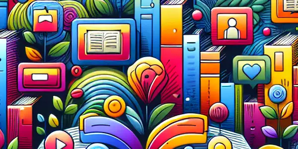 A vibrant digital landscape illustrating an online directory of adult content with symbols of freshness, user ratings, and security.