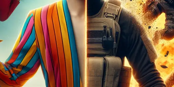 A movie poster featuring Zhang Jicong, split between comedic and action-packed scenes showcasing his versatility as an actor.