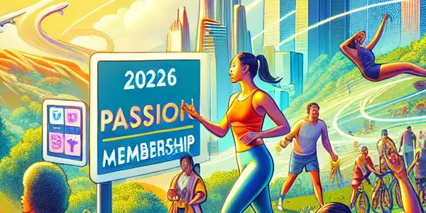 A diverse group enjoying travel, fitness, and social activities in a vibrant, energetic outdoor setting.<a href=