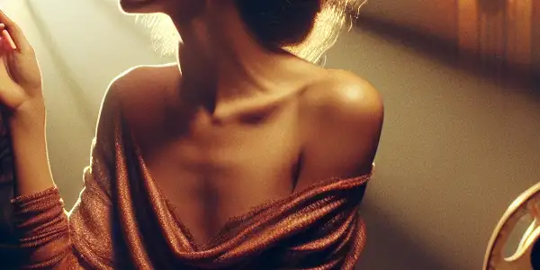 A passionate couple in a retro, dimly lit room, surrounded by vintage film elements, exuding intimacy and nostalgia.