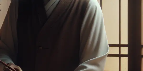 A serene Japanese funeral home scene with an embalmer preparing a deceased individual amidst traditional cultural elements.