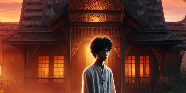 A contemplative young man stands in a lush Thai landscape at twilight, hinting at hidden romance and desire.