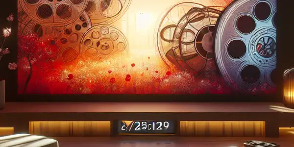 A cozy viewing room for Japanese adult films, featuring soft lighting, plush seating, and a vibrant screen display.